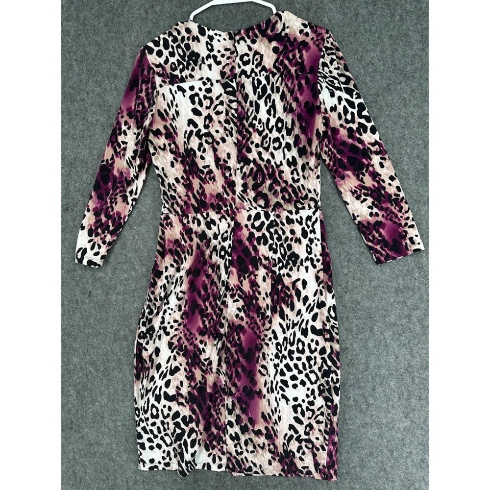 Calvin Klein Leopard Print Dress Women M Wrap Style Purple Black Knee Length - Picture 2 of 13